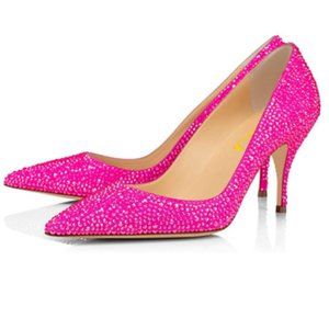 FSJ Pink Mid Heel Pointy Toe Pumps